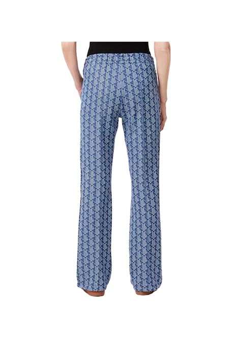Pantalone Lacoste donna XF9313  Blu cotone poliestere taglio svasato monogramma jacquard all over LACOSTE | Pantaloni | XF9313166
